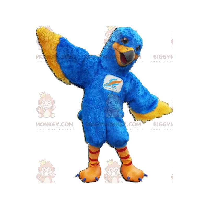 Blauer und gelber Vogel BIGGYMONKEY™ Maskottchen-Kostüm. Adler