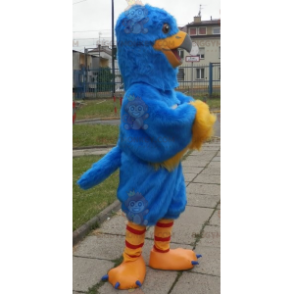 Fato de mascote de pássaro azul e amarelo BIGGYMONKEY™. Traje