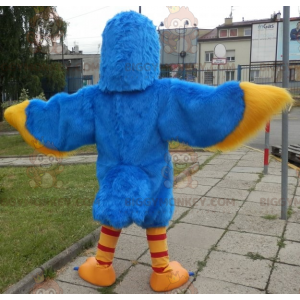 Blauer und gelber Vogel BIGGYMONKEY™ Maskottchen-Kostüm. Adler