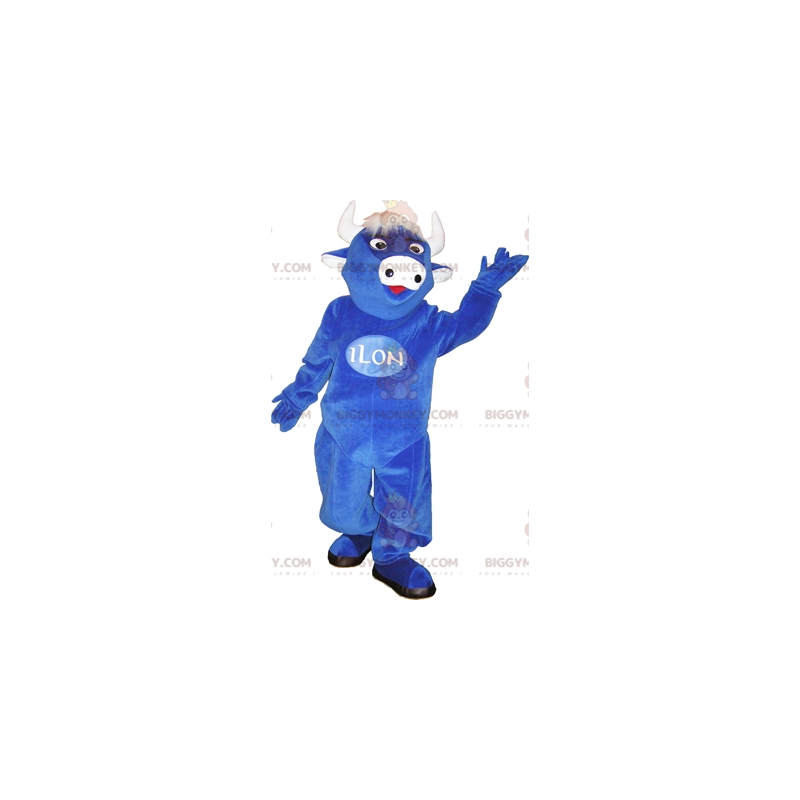 Blau-weißes Kuh-BIGGYMONKEY™-Maskottchen-Kostüm. Kuh Kostüm -