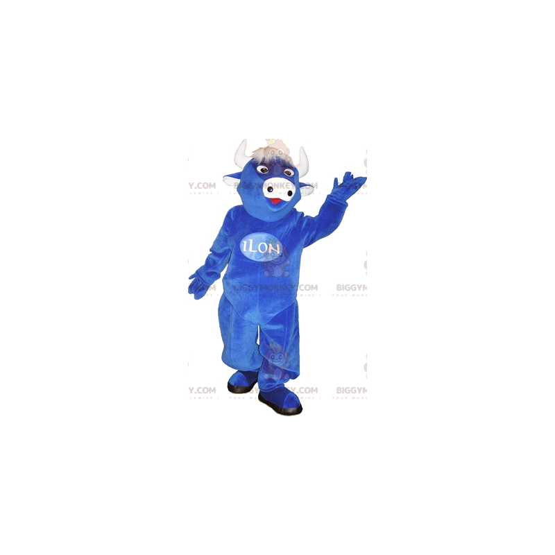 Costume de mascotte BIGGYMONKEY™ de vache bleue et blanche.