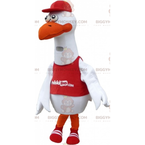 BIGGYMONKEY™ White Seagull Mascot Costume with Bib and Cap –