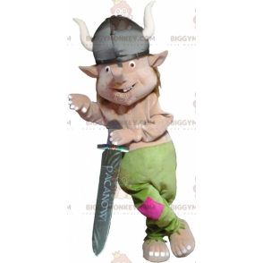 Troll Leprechaun BIGGYMONKEY™ Mascottekostuum met Vikinghelm -