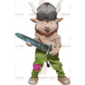 Troll Leprechaun BIGGYMONKEY™ Mascottekostuum met Vikinghelm -