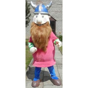 Bearded Viking BIGGYMONKEY™ Mascot Costume Dressed In Pink With