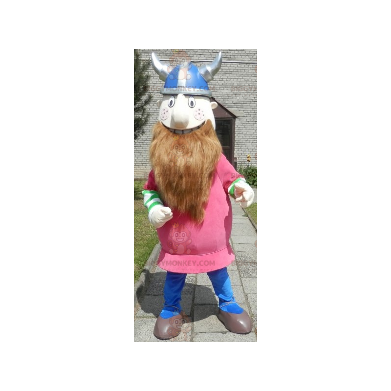 Bearded Viking BIGGYMONKEY™ Mascot Costume Dressed In Pink With