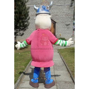 Bebaarde Viking BIGGYMONKEY™ mascottekostuum gekleed in roze