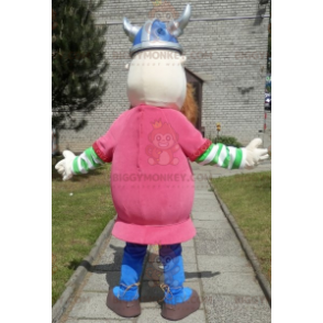 Bebaarde Viking BIGGYMONKEY™ mascottekostuum gekleed in roze