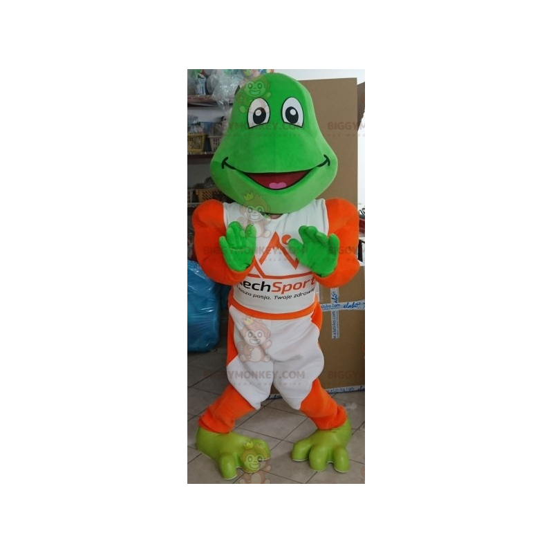 Green Frog BIGGYMONKEY™ Mascot Costume Dressed in White and