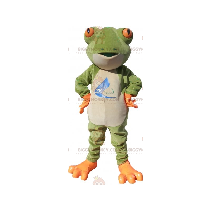 Costume de mascotte BIGGYMONKEY™ de grenouille verte blanche et