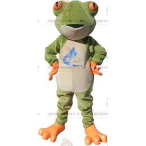 Costume de mascotte BIGGYMONKEY™ de grenouille verte blanche et