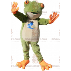 Costume de mascotte BIGGYMONKEY™ de grenouille verte blanche et