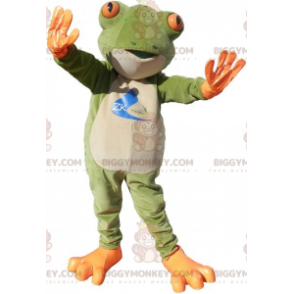 Disfraz de mascota BIGGYMONKEY™ de rana verde naranja blanca