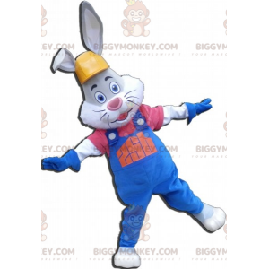 Grå och vit kanin BIGGYMONKEY™ maskotdräkt med overall och