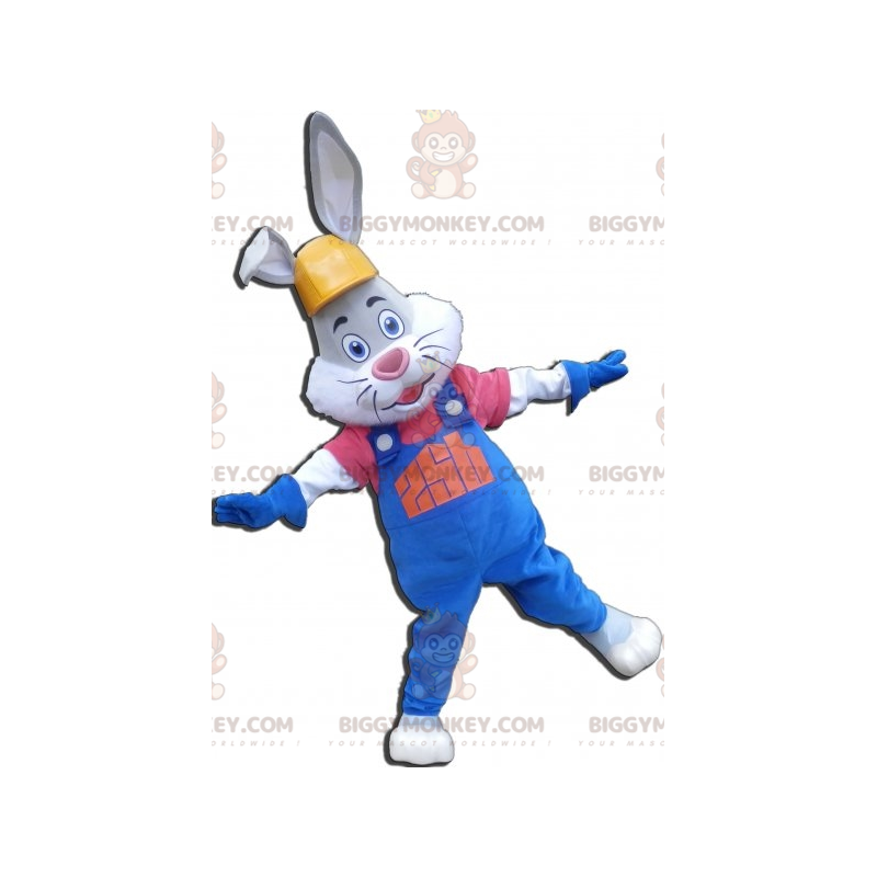 Costume de mascotte BIGGYMONKEY™ de lapin gris et blanc avec