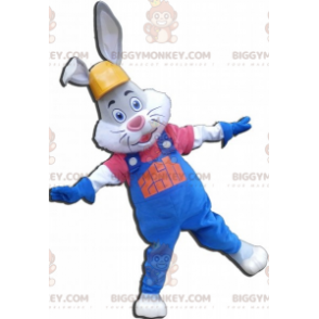 Gray and White Rabbit BIGGYMONKEY™ Mascot Costume with Overalls