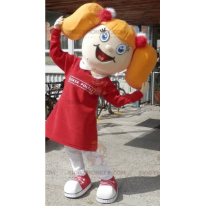 Blonde Girl BIGGYMONKEY™ Mascot Costume With Pigtails –