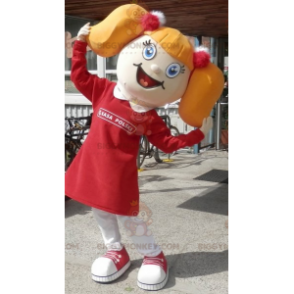 Blonde Girl BIGGYMONKEY™ Mascot Costume With Pigtails -