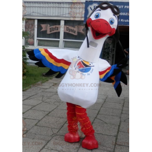 BIGGYMONKEY™ Mascot Costume White Stork with Multicolored Wings