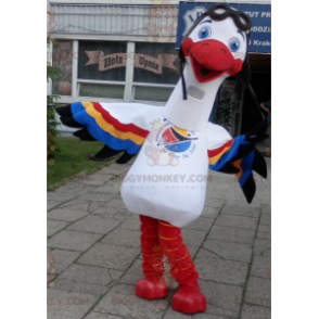Costume de mascotte BIGGYMONKEY™ de cigogne blanche avec des