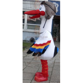 BIGGYMONKEY™ Mascot Costume White Stork with Multicolored Wings