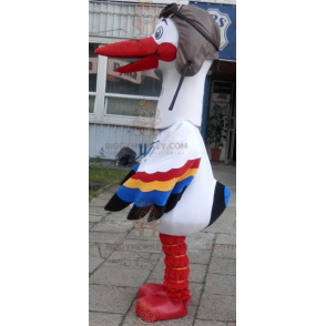 BIGGYMONKEY™ maskotkostume hvid stork med flerfarvede vinger -