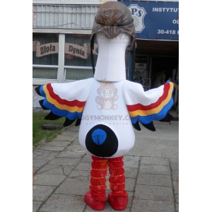 BIGGYMONKEY™ Mascot Costume White Stork with Multicolored Wings