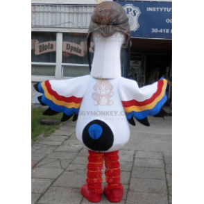 BIGGYMONKEY™ Mascot Costume White Stork with Multicolored Wings