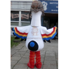 Kostým maskota BIGGYMONKEY™ Bílý čáp s vícebarevnými křídly –