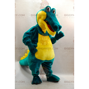 Blød og sjov grøn og gul krokodille BIGGYMONKEY™ maskotkostume