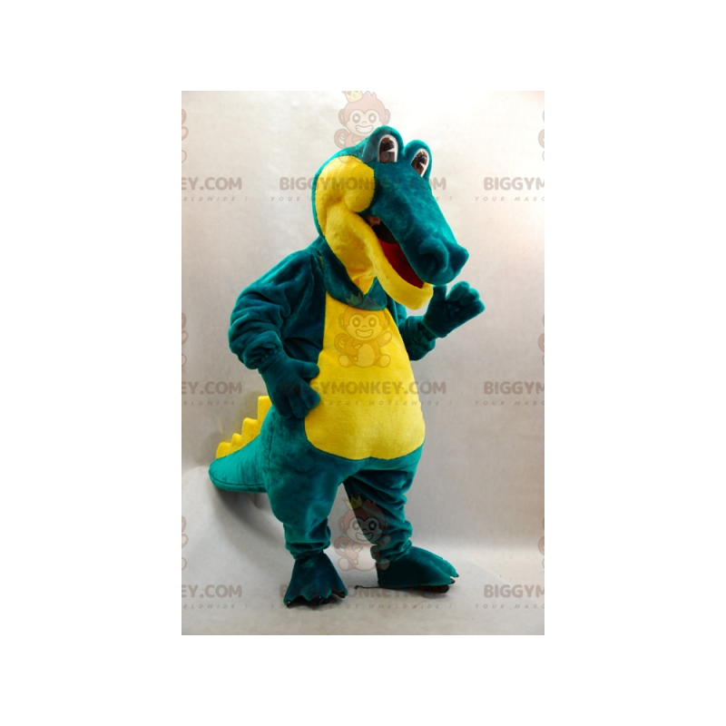 Costume de mascotte BIGGYMONKEY™ de crocodile vert et jaune