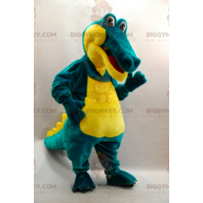 Costume de mascotte BIGGYMONKEY™ de crocodile vert et jaune