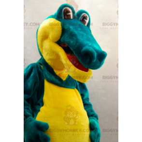Blød og sjov grøn og gul krokodille BIGGYMONKEY™ maskotkostume
