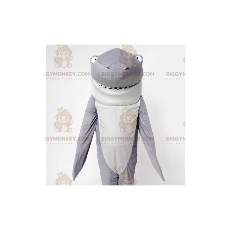 Häftig och rolig BIGGYMONKEY™ maskotdräkt för grå och vit haj -
