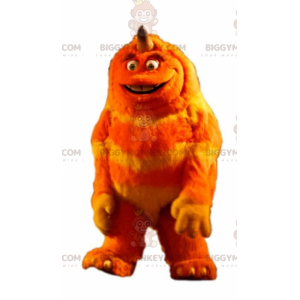 Fantasia de mascote de monstro peludo laranja e amarelo