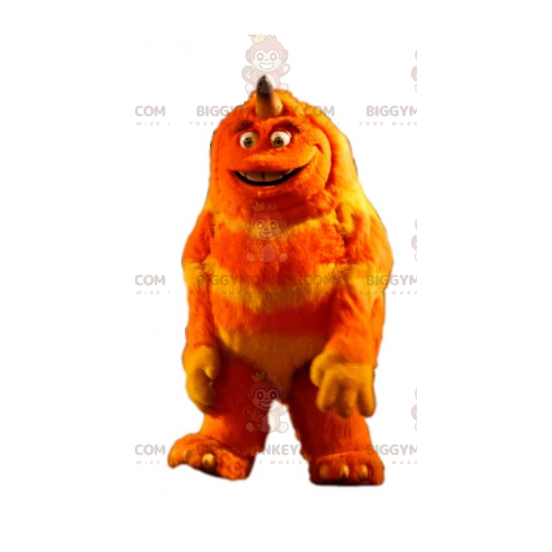 Fantasia de mascote de monstro peludo laranja e amarelo