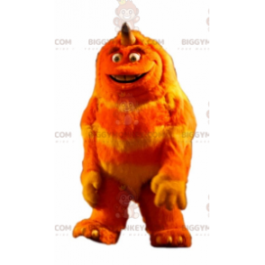 Fantasia de mascote de monstro peludo laranja e amarelo