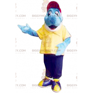 Kostým maskota modré a bílé ryby BIGGYMONKEY™. Kostým maskota
