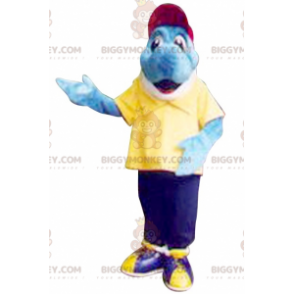 Traje de mascote de peixe azul e branco BIGGYMONKEY™. Traje de