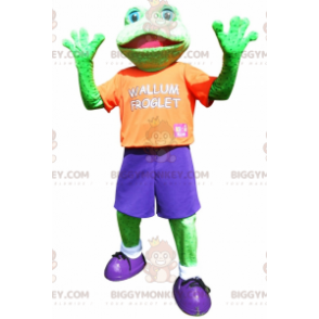 Costume de mascotte BIGGYMONKEY™ de grenouille verte habillée