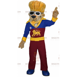 Traje de mascote Lion Dog BIGGYMONKEY™ vestido de roqueiro –