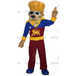 Lion Dog BIGGYMONKEY™ Maskotdräkt klädd som en rocker -