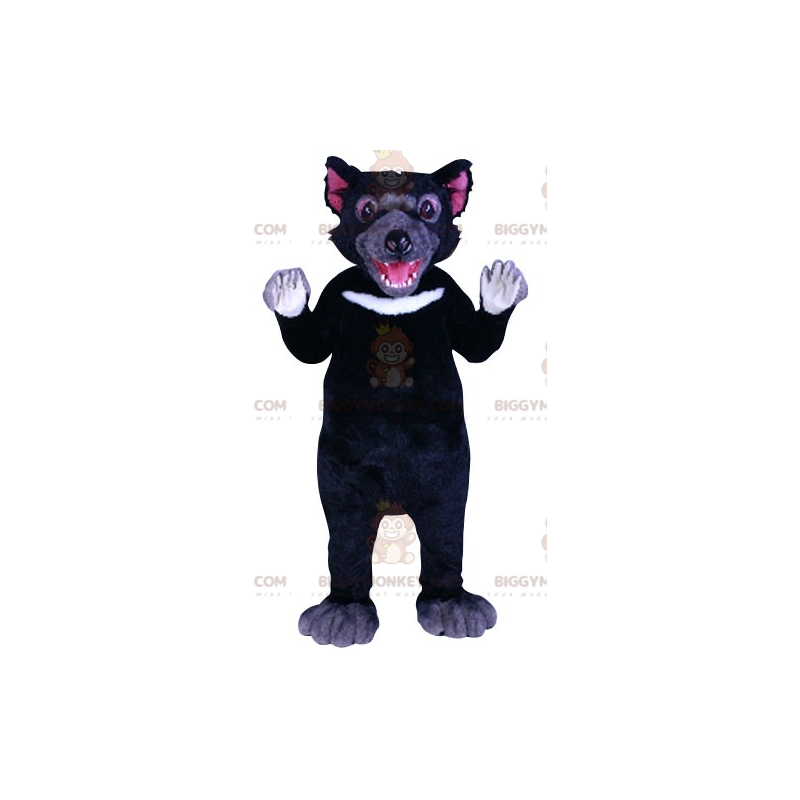 Traje de mascote preto e branco do diabo da Tasmânia
