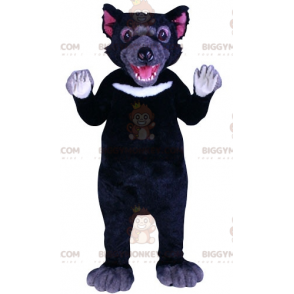 Traje de mascote preto e branco do diabo da Tasmânia