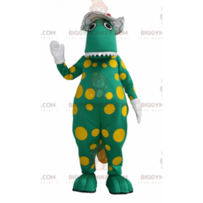 BIGGYMONKEY™ Disfraz de mascota de dinosaurio verde con lunares