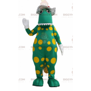 BIGGYMONKEY™ Grön Dinosaurie Gul Polka Dot Maskotdräkt -
