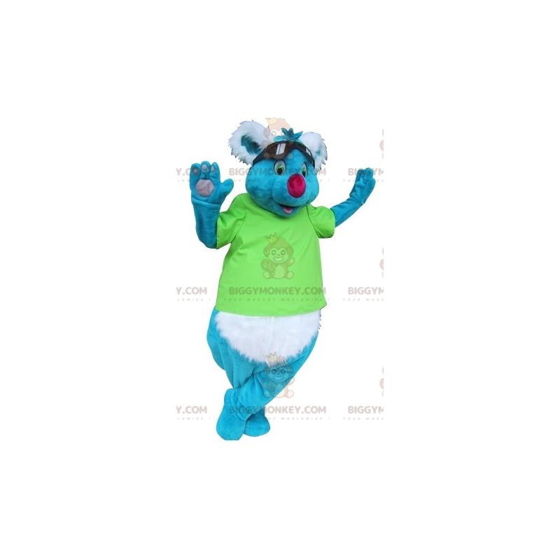 Traje de mascote de coala azul e branco BIGGYMONKEY™ com óculos