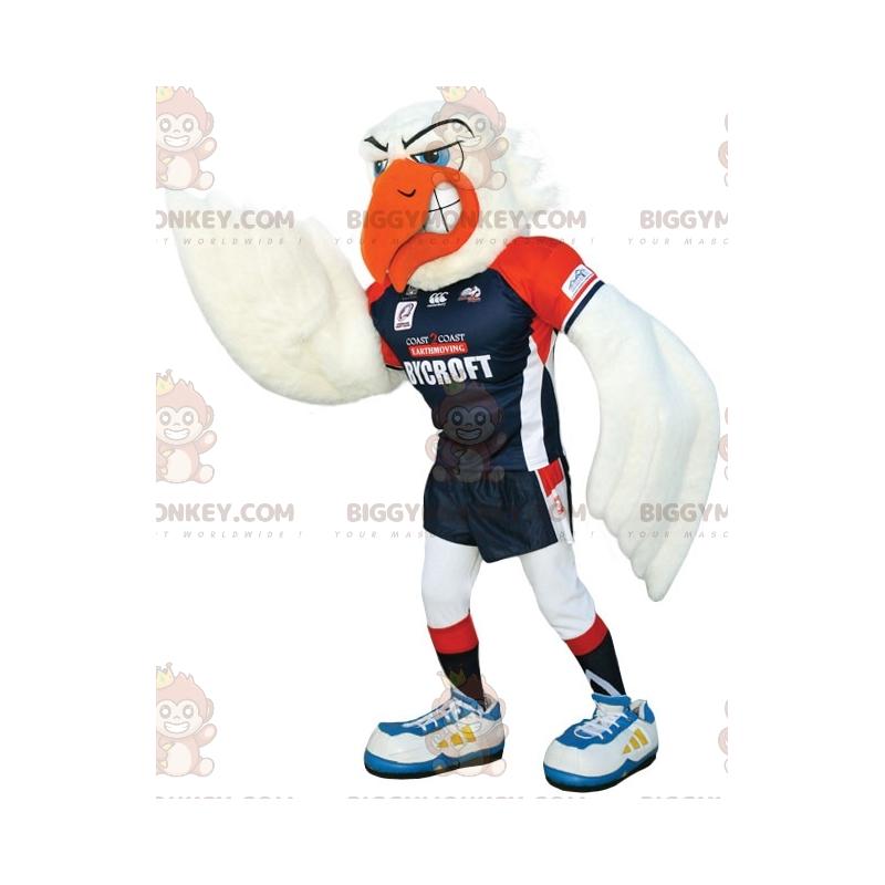 BIGGYMONKEY™ Weißes Möwen-Maskottchen-Kostüm in Sportbekleidung