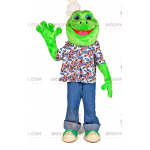 Kostým maskota velmi usměvavé zelené žáby BIGGYMONKEY™ –