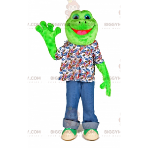 Traje de mascote de sapo verde muito sorridente BIGGYMONKEY™ –